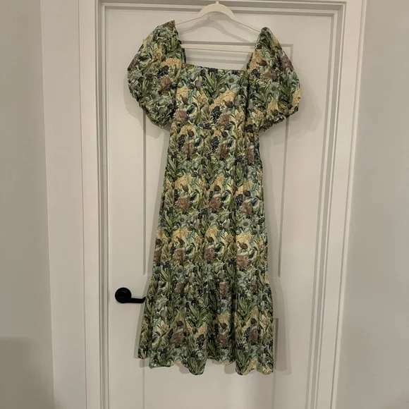 Entro Green Floral Puff Sleeve Midi Dress - Picture 1 of 4